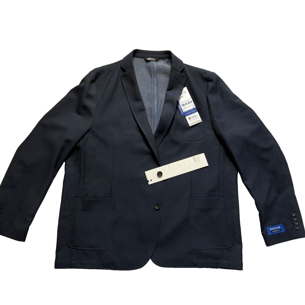 Haggar Smart Wash Sport Coat Blazer Navy XL 48R Tailored Fit Stretch NWT